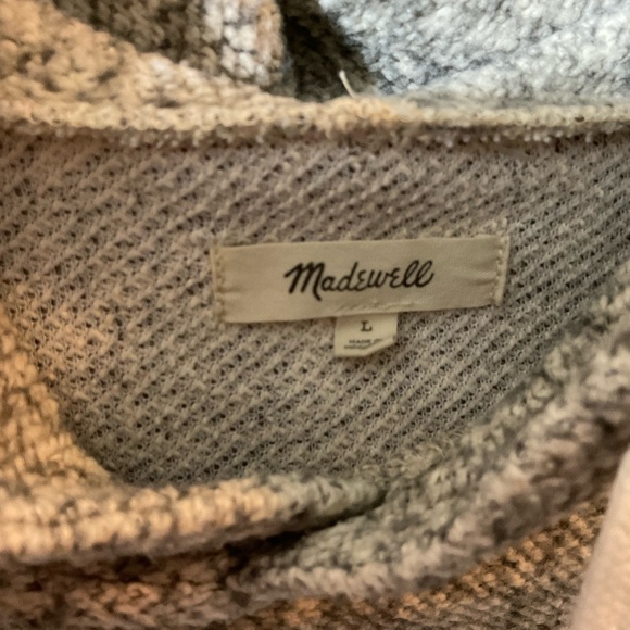 Madewell Quilted Sleeve Hoodie Sweatshirt Top in ivory and gray. Size‎ Large - Picture 14 of 16